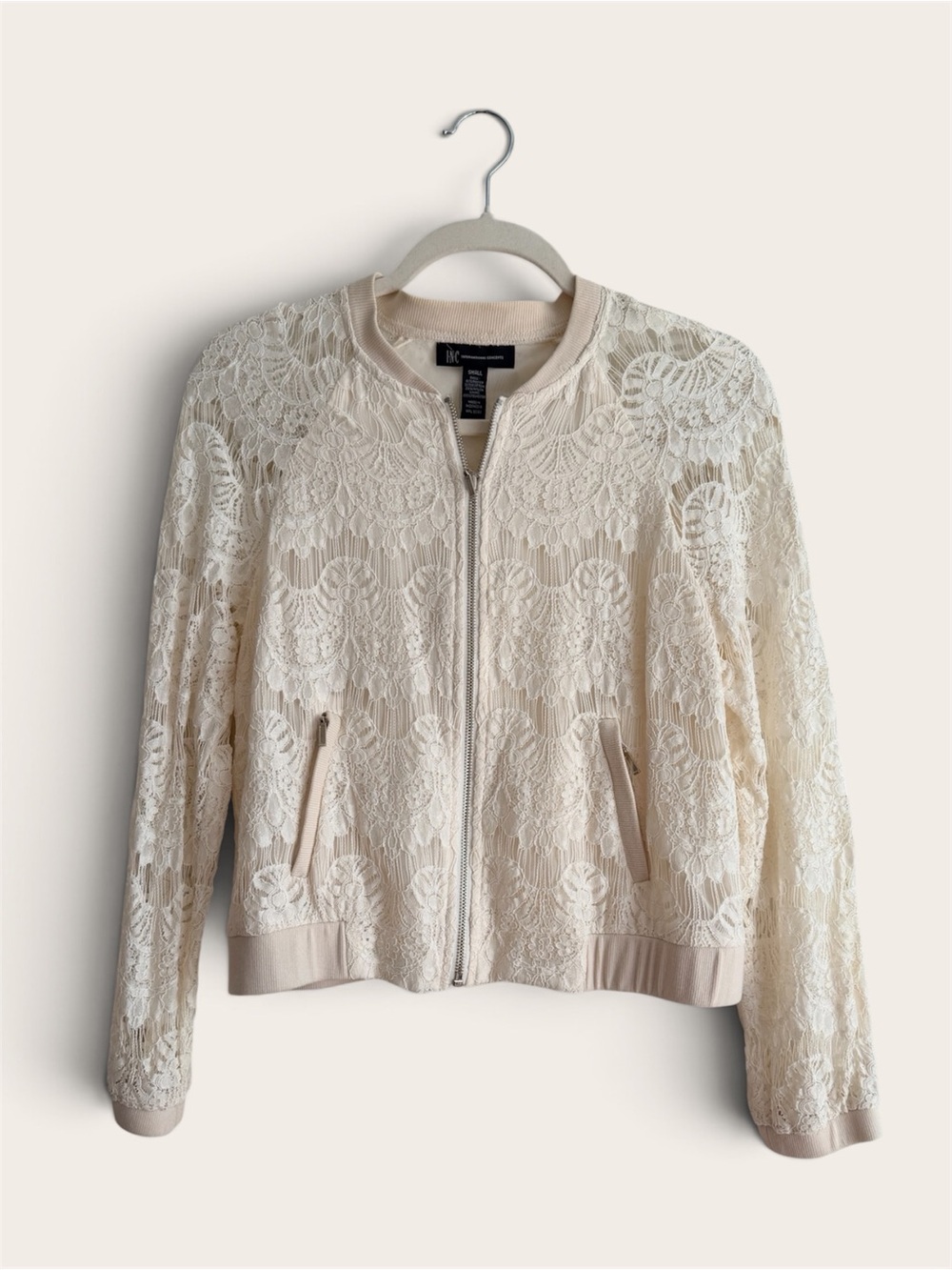 INC Cream Lace Zip-Front Bomber Jacket